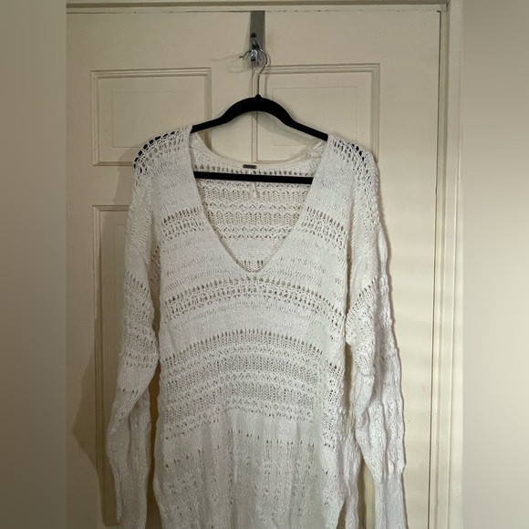 Free People Women's Size Small Songbird Ivory Oversized Nubby V-neck Sweater - Picture 9 of 11
